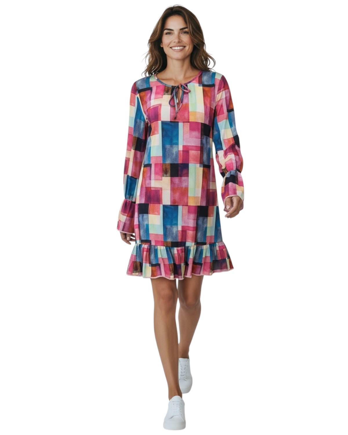 Vestido curto Manga longa com babado Lassi