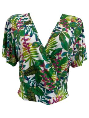 Blusa Cropped decote transpassado manga morcego Lumina