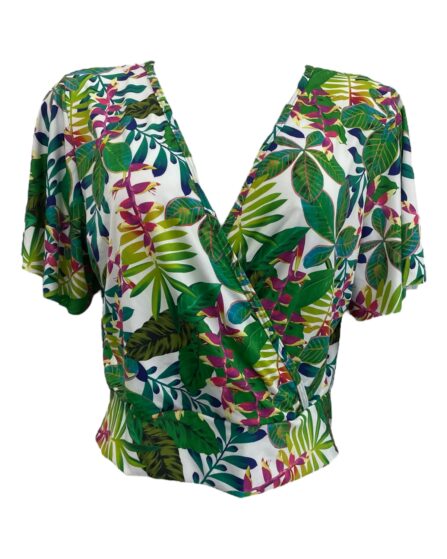 Blusa Cropped decote transpassado manga morcego Lumina