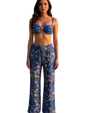 Calça pantalona com amarração na cintura Batik