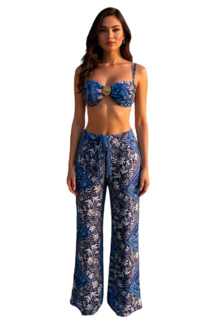 Calça pantalona com amarração na cintura Batik