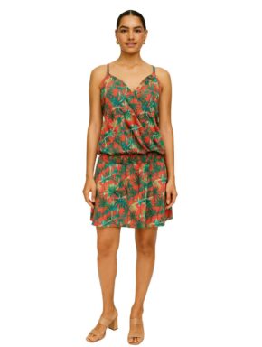 Vestido curto com alça fina e transpassado Bliss