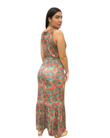 Vestido Longo transpassado com amarração e babado na saia Sem Manga Bliss - Imagem 3