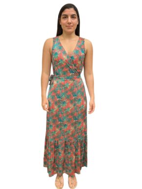 Vestido Longo transpassado com amarração e babado na saia Sem Manga Bliss