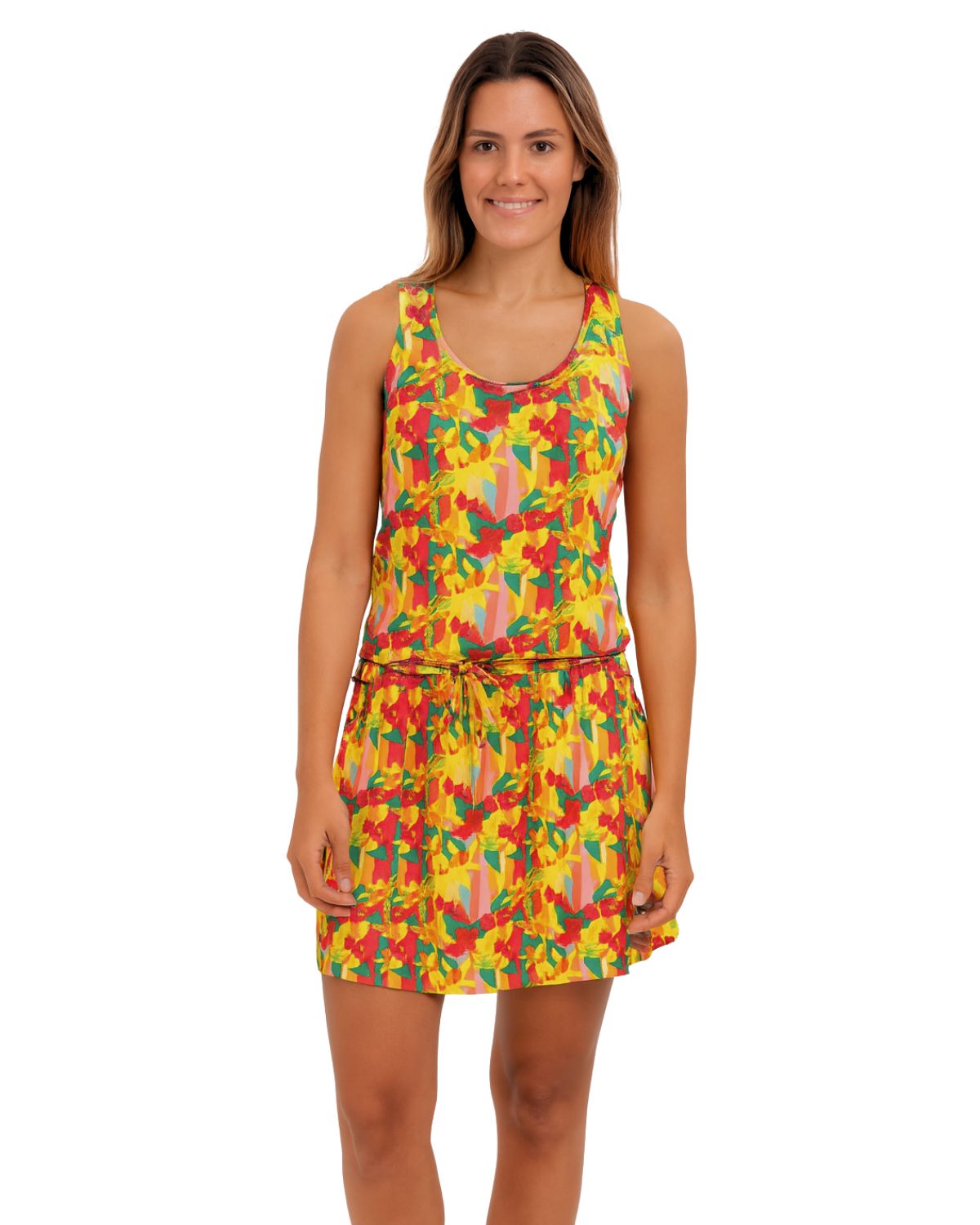 Vestido regata curto com amarração na cintura Vitamina