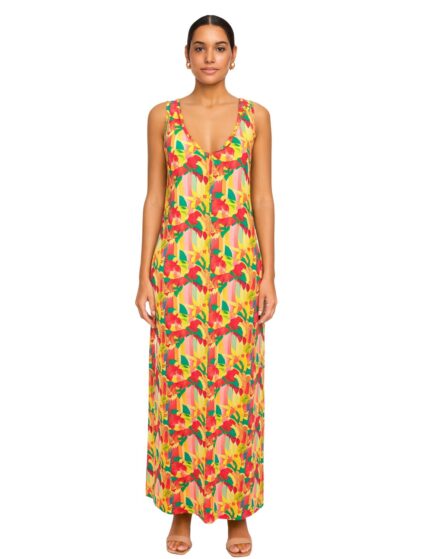 Vestido sem manga longo com decote V Vitamina