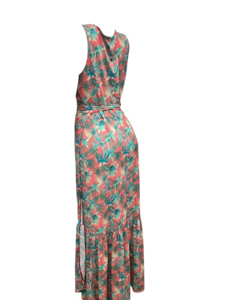 Vestido Longo transpassado com amarração e babado na saia Sem Manga Bliss - Imagem 4