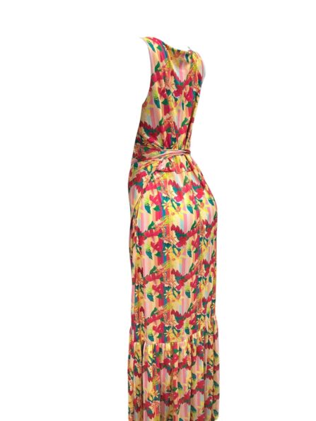 Vestido Longo transpassado com amarração e babado na saia Sem Manga Vitamina - Imagem 5