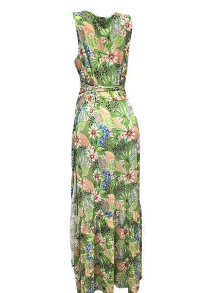 Vestido Longo transpassado com amarração e babado na saia Sem Manga Groove - Imagem 5