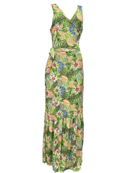 Vestido Longo transpassado com amarração e babado na saia Sem Manga Groove - Imagem 4