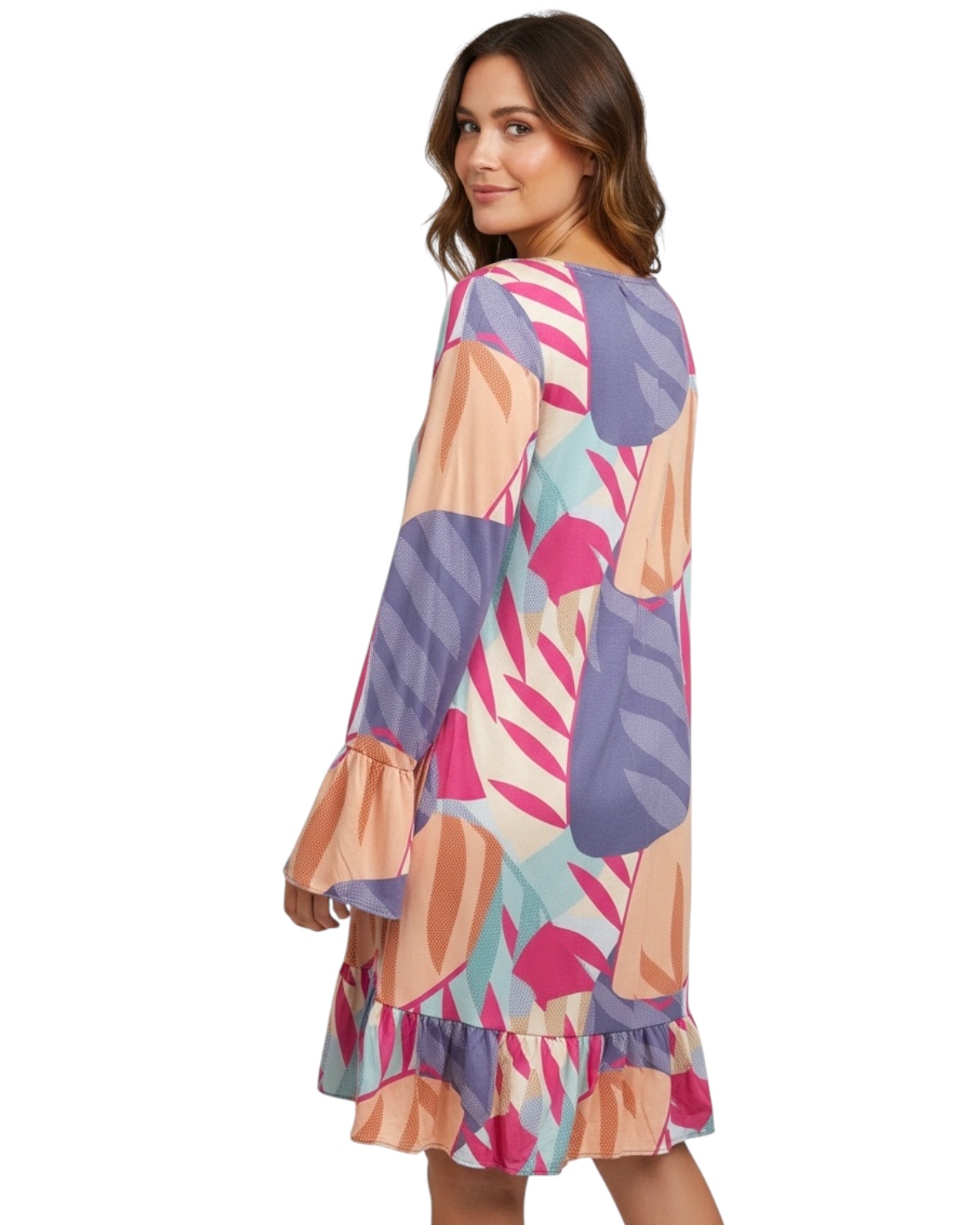 Vestido curto com manga longa e babados Twist - Imagem 3