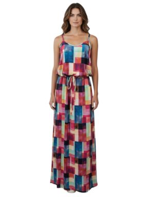 Vestido longo com alças finas e amarração na cintura Lassi