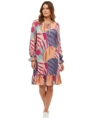 Vestido curto com manga longa e babados Twist