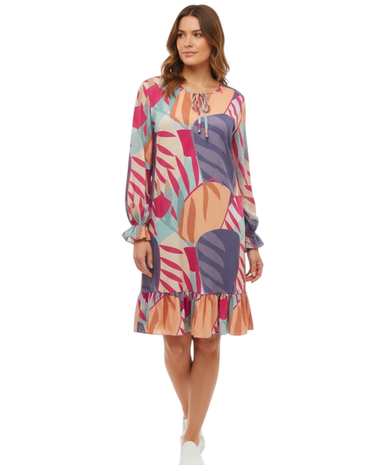 Vestido curto com manga longa e babados Twist