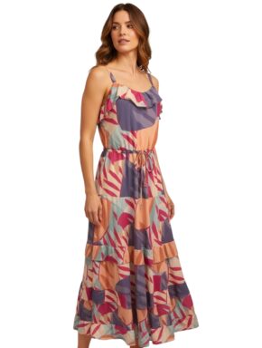 Vestido longo alças finas e babados Twist