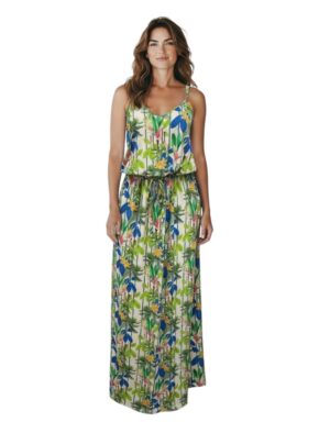 Vestido longo com alças finas e amarração na cintura Giradino