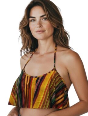 Top de biquíni com babado e decote redondo Sunset