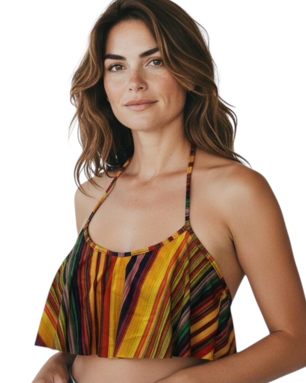 Top de biquíni com babado e decote redondo Sunset