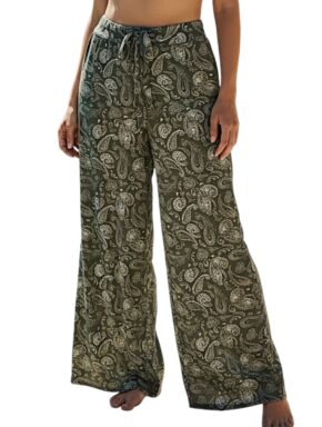 Calça pantalona com amarração na cintura Paisley